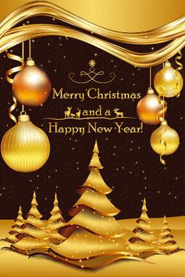 luxury golden christmas background with baubles vector