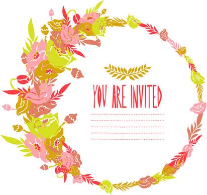 floral frame invitation card retro vector