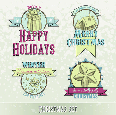 vintage15 christmas labels vector set