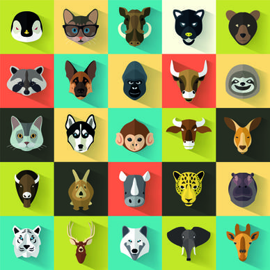 different animal head icons vector set