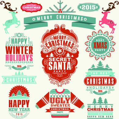 delicate15 christmas labels ornaments vector