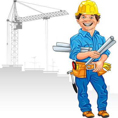 funny cartoon builders vector illustration