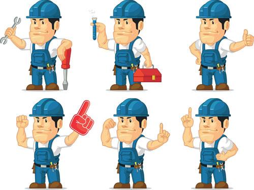 funny cartoon builders vector illustration