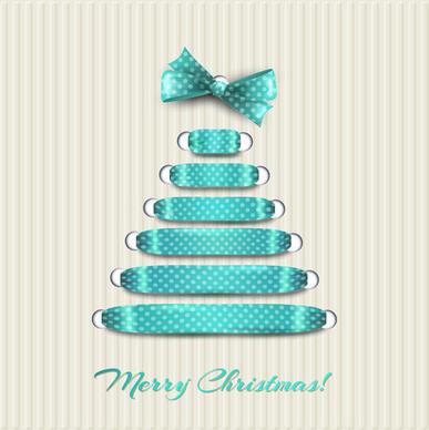 merry christmas ribbon bow tree vector