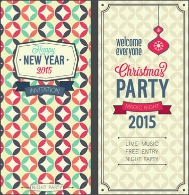 2015 christmas invitation cards vintage style vector set