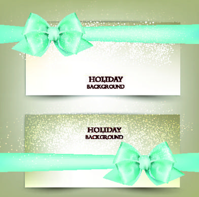 ornate christmas cards with ribbon bow vector set