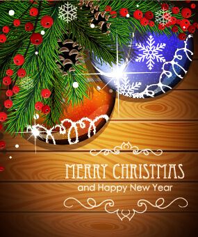 wooden background with christmas ornament vector