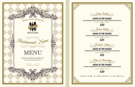 classical menu vectors design