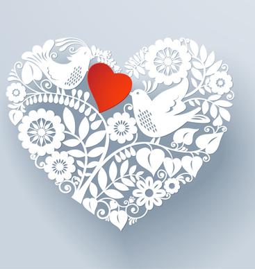 romantic birds with floral hearts vector