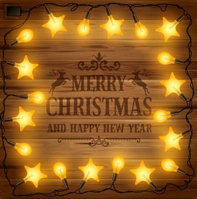 2015 christmas light frame and wooden background