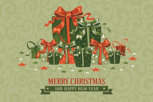 retro xmas greeting cards vectors