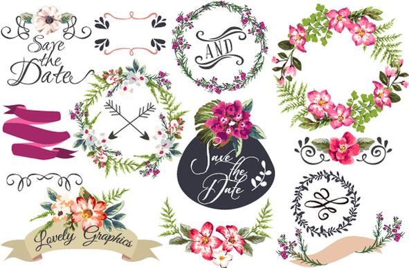 hand drawn flower frame with ornament elements vector