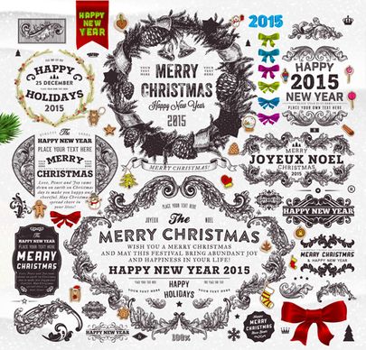 christmas ornament elements and labels vector