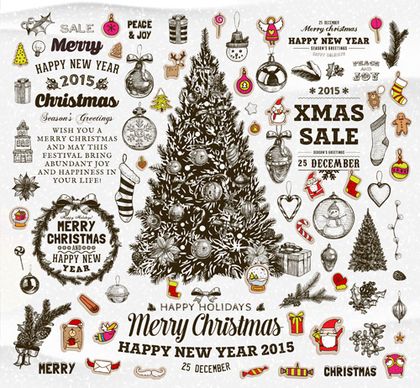 christmas ornament elements and labels vector