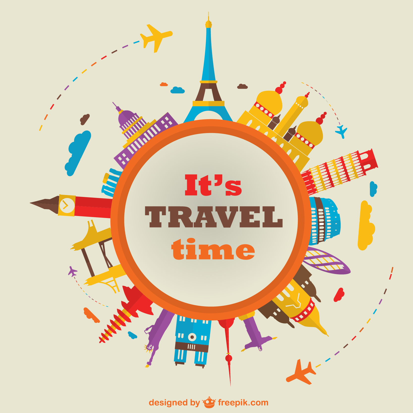 world travel time vector background