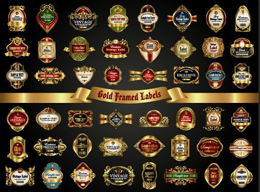 luxury gold frame labels set vector