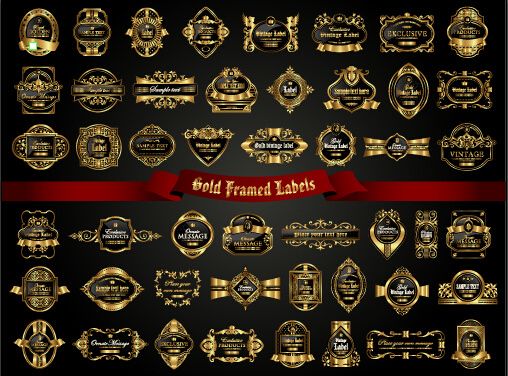 luxury gold frame labels set vector