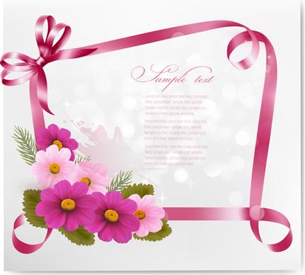 beautiful flower with ribbon frames card vector