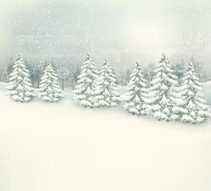 deep forest with snow vector background