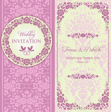 ornate pink floral wedding invitations vector