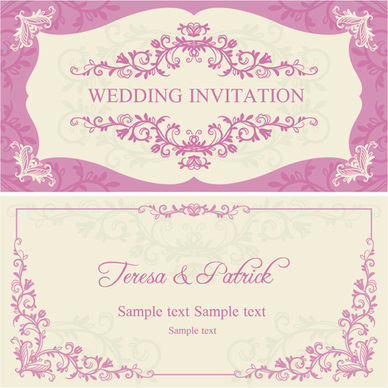 ornate pink floral wedding invitations vector