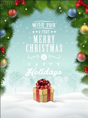 christmas baubles with needles poster vector