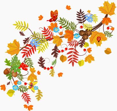 colored autumn leaves with fructification backgrounds vector