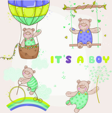 teddy bear baby boy card vector