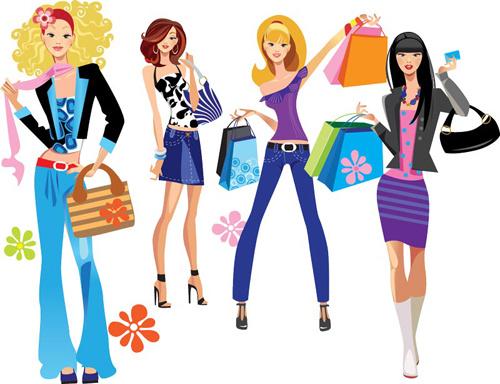 vector fashion girls design elements set