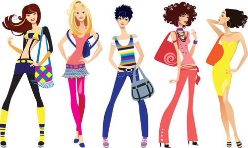 vector fashion girls design elements set