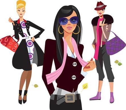 vector fashion girls design elements set