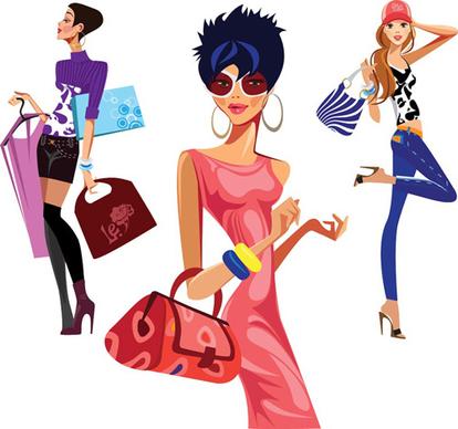 vector fashion girls design elements set