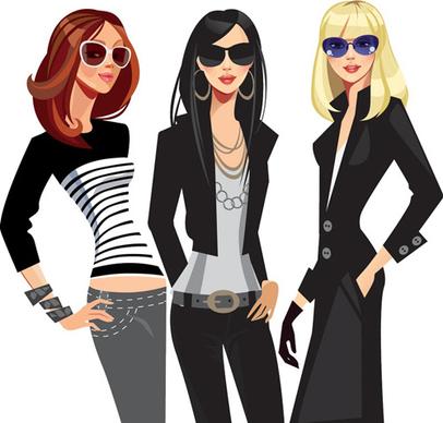 vector fashion girls design elements set