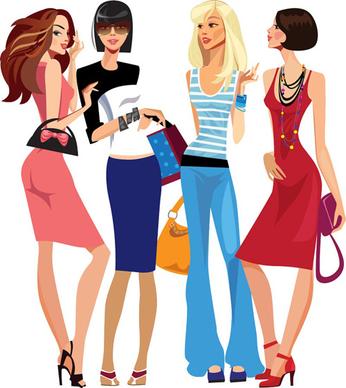 vector fashion girls design elements set