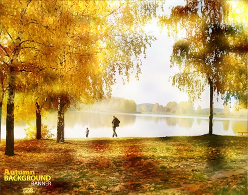 golden yellow autumn nature landscape vector