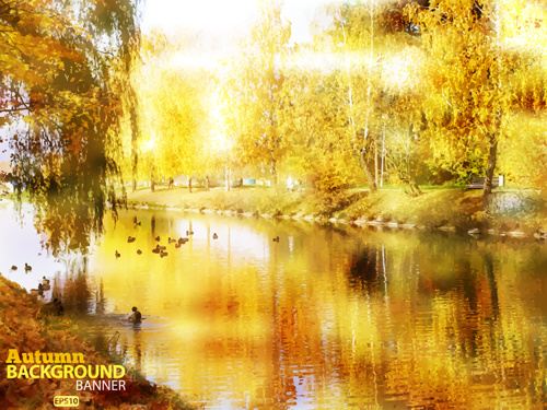 golden yellow autumn nature landscape vector