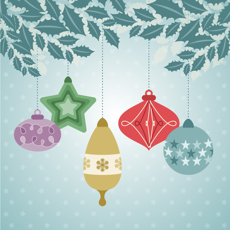 flat christmas baubles art background vector