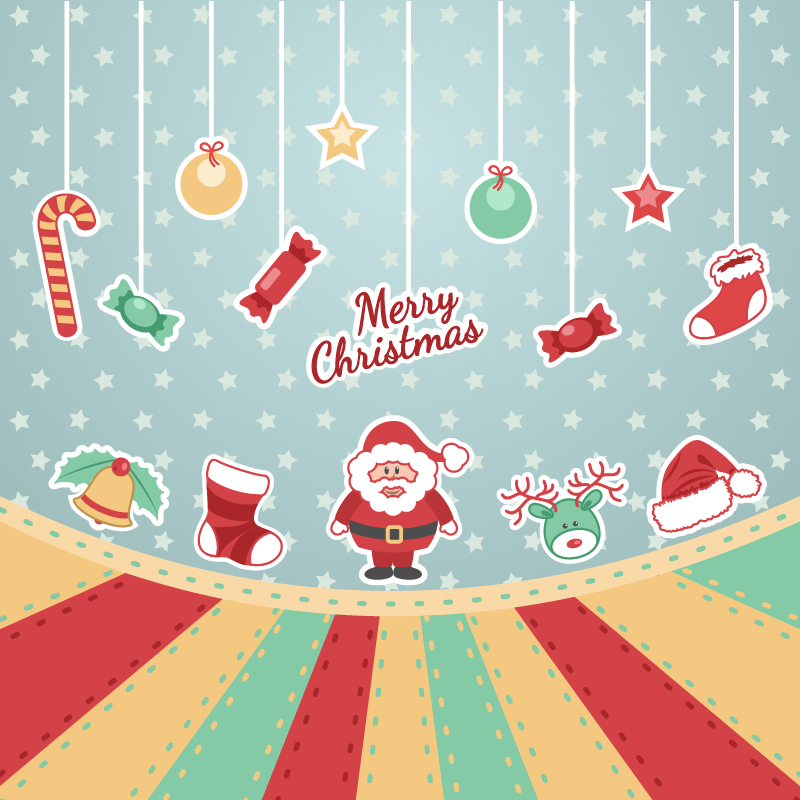 christmas baubles with sweet and santa vector