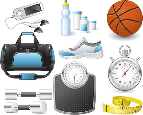 different sports equipment vector icons