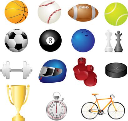 different sports equipment vector icons