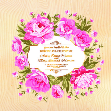 pink flower frame wedding invitation cards