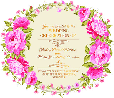 pink flower frame wedding invitation cards