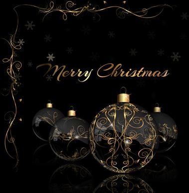 2015 christmas black background with glass baubles vector