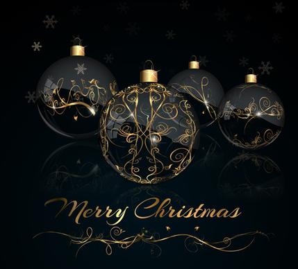 2015 christmas black background with glass baubles vector