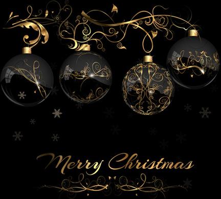 2015 christmas black background with glass baubles vector