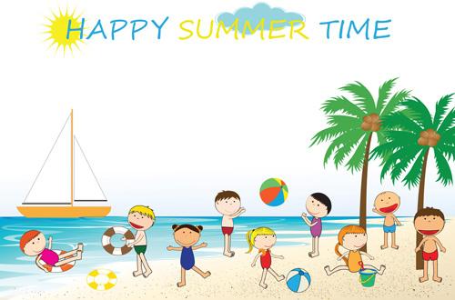 children and beach summer background vector