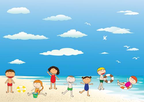 children and beach summer background vector