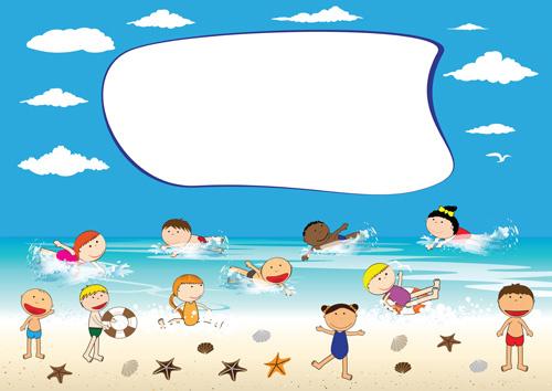 children and beach summer background vector