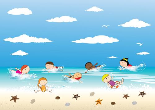 children and beach summer background vector