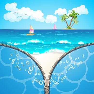 summer beach with zipper vector background